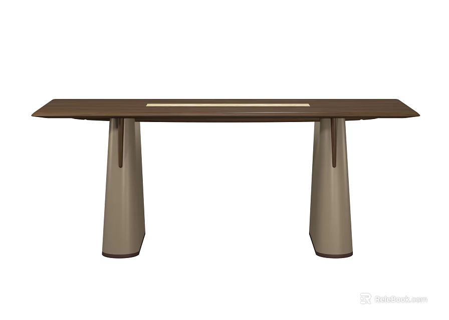 Modern Dining Table With Rectangular Dark Wood Top And Metallic Column Support Legs 3d model