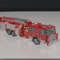 Red Fire Truck with Extended Ladder Emergency Rescue Vehicle Side Compartments Chrome Details