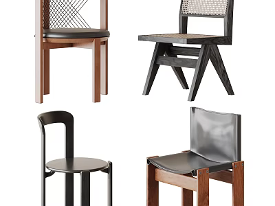 Modern Minimalist Dining Chairs With Wooden Frames Leather Seats And Woven Backrests 3d model