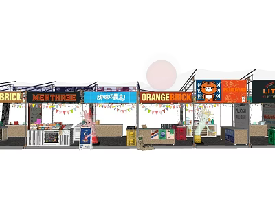 Outdoor Market Stalls Display Diverse Creative Garden Ornaments And Decor 3d model
