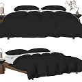 Modern Double Bed Setup With Black Quilt Pillows And Nightstand Decor 3d model