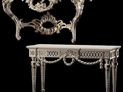 Ornate Silver Console Table With Intricate Carvings And Decorative Legs 3d model