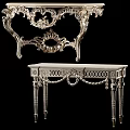 Ornate Silver Console Table With Intricate Carvings And Decorative Legs