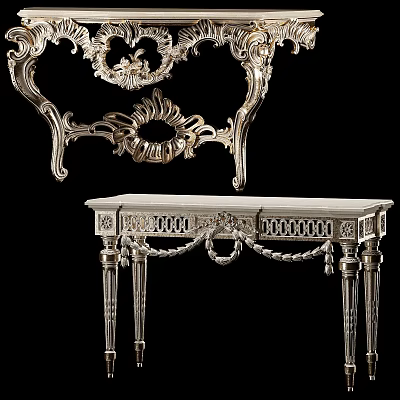 Ornate Silver Console Table With Intricate Carvings And Decorative Legs 3d model