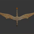 Realistic Pterosaur Figure With Spread Wings And Orange Tipped Patterns In Flight 3d model