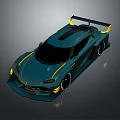 Green Racing Car With Yellow Stripes Sleek Aerodynamic Body And Rear Spoiler