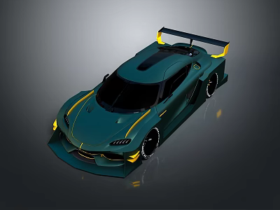 Green Racing Car With Yellow Stripes Sleek Aerodynamic Body And Rear Spoiler 3d model