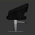 Black Leather Upholstered Chair With Curved Armrests Circular Cutout And Silver Metal Base