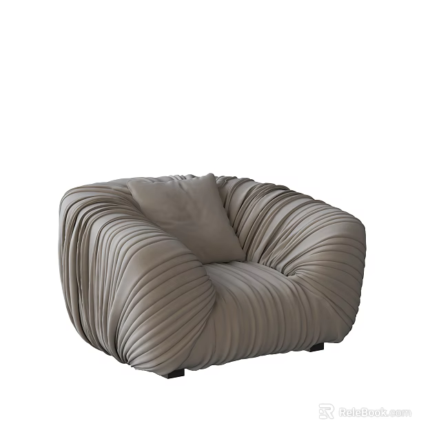 Modern Single Sofa Featuring Pleated Design Light Gray Finish And Soft Cushion 3d model