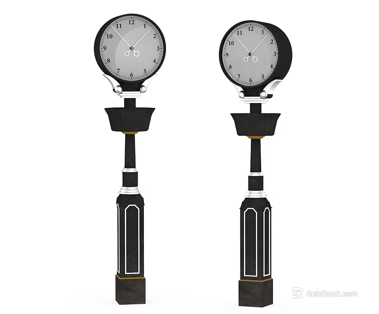 Two Black Decorative Pillar Clocks With White Dials And Classic Design 3d model 