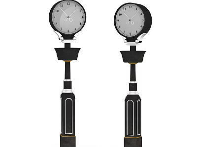 Two Black Decorative Pillar Clocks With White Dials And Classic Design 3d model