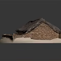 Traditional Thatched House Model with Stone Built Walls and Rural Outdoor Courtyard