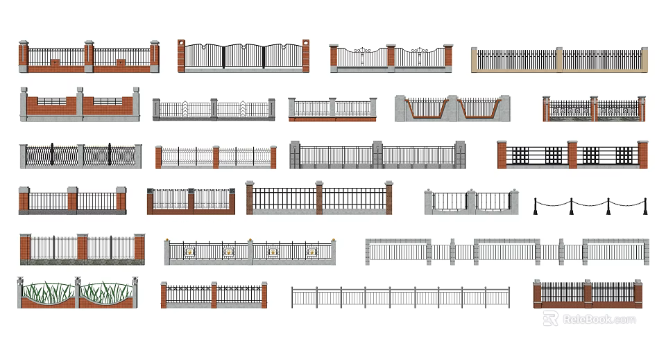 Building Exterior Walls With Various Railing Designs And Architectural Elements 3d model