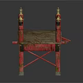 Ornate Traditional Red Arched Bridge Featuring Golden Decorations And Wooden Railings