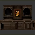 Vintage Wooden Bar Counter Design With Display Cabinets And Glass Doors