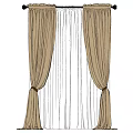 Beige Curtains With Sheer Inner Layer Ruffled Top And Tiebacks For Home Decoration