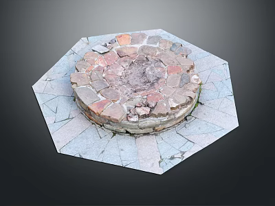 Decorative Round Stone Garden Ornament With Octagonal Slab Base And Natural Stone Pieces 3d model