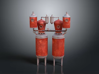 Household Items Two Red Cylindrical Containers With Silver Tops Bases And Stand Supports 3d model