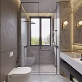 Luxurious Bathroom With Marble Walls Illuminated Mirror Glass Shower And Vanity