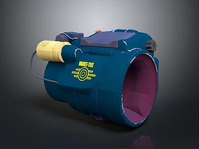 Blue Handheld Household Cleaning Device With Yellow Badge Mighty Logo And Round Nozzle 3d model