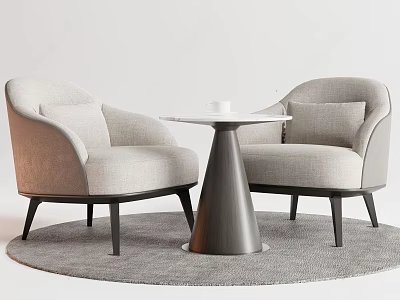 Modern Table and Chair Set with Light Gray Armchairs Round White Top on Gray Rug 3d model