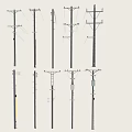 Various Utility Pole Designs with Wires and Bracket Structures Displayed