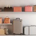 Organized Stylish Handbags And Suitcases Display On Shelves With Various Colors