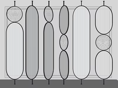 Modern Decorative Room Divider With Geometric Oval Circular Panels And Vertical Stripes 3d model