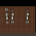 Elegant Wooden Bookcase With Glass Doors And Shelved Decorative Books