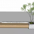 Modern Landscape Seat Featuring Wooden And Marble Design With Small Tree Planter