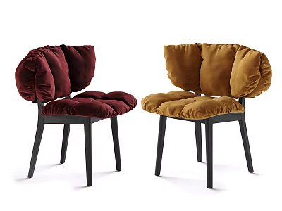 Cozy Modern Accent Chairs With Wine Red And Brown Plush Cushions And Black Slim Legs 3d model