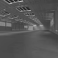 Industrial Warehouse Spacious Interior With Skylights On Roof And Concrete Floor