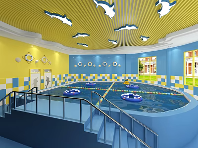Swimming room of modern swimming pool 3d model