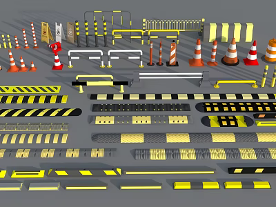 Various Road Traffic Safety Facilities Including Cones Barriers And Warning Strips 3d model