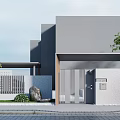 Modern Entrance Gate Design For Contemporary House With Glass Doors Stone Walls And Green Plants