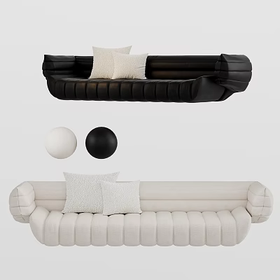 Modern Black and White Sectional Sofa Featuring Tufted Design and Soft Throw Pillows 3d model