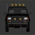 Black Pickup Truck With Roof Light Bar Yellow Lights And Large Wheels