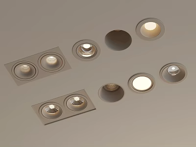 Modern Recessed Ceiling Lights With Round And Square Illuminated Shapes 3d model