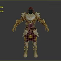 Game And Movie Fantasy Warrior Character In Hooded Red And Silver Armor With Sun Pattern