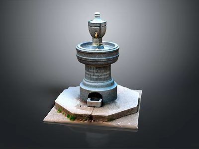 Traditional Stone Fountain With Multi Tiered Design Square Base And Decorative Top Structure 3d model