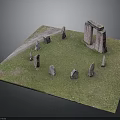 Ancient Stonehenge Model Display With Circular Stone Arrangement And Grass Base