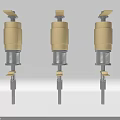 Three Yellow Automotive Metal Parts With Knob And Threaded Bolt Structure