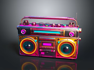 Vibrant Retro Electronic Boombox Featuring Neon Colors Speakers And Knob Design 3d model