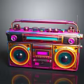 Vibrant Retro Electronic Boombox Featuring Neon Colors Speakers And Knob Design