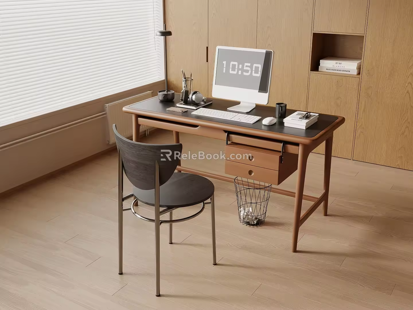 Middle style desk and chair computer combination 3d model