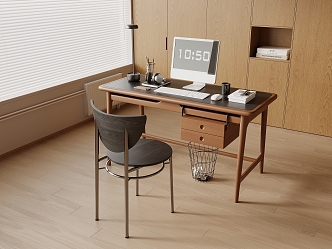 Middle style desk and chair computer combination 3d model