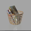 Wicker Storage Basket Holding Stack of Books for Home Organization and Decor
