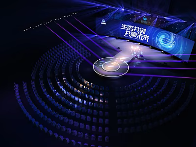 Modern Stage Design Featuring Lighting Effects Large Screen and Audience Seats 3d model