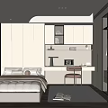 Tatami Bedroom Single Chair Laptop Computer Bookcase Hanging Cabinet Decorative Cabinet Desk Lamp 3d model