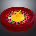 Red Roulette Wheel With Yellow Pointer Colorful Numbered Slots And Smooth Rotating Design